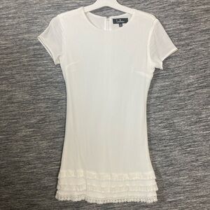 Lulu's Boho White Mini Dress Short Sleeves with Fringe Edges